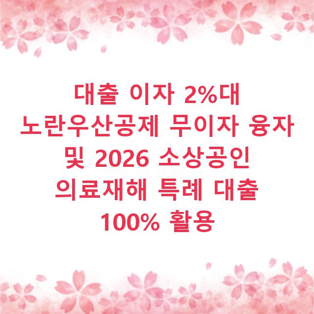 대출 이자 2%대 노란우산공제 무이자 융자 및 2026 소상공인 의료재해 특례 대출 100% 활용