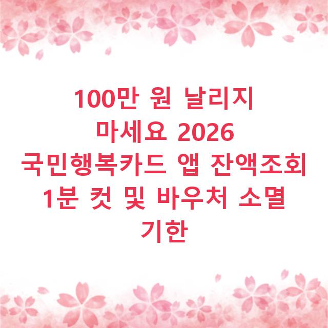 100만 원 날리지 마세요 2026 국민행복카드 앱 잔액조회 1분 컷 및 바우처 소멸 기한