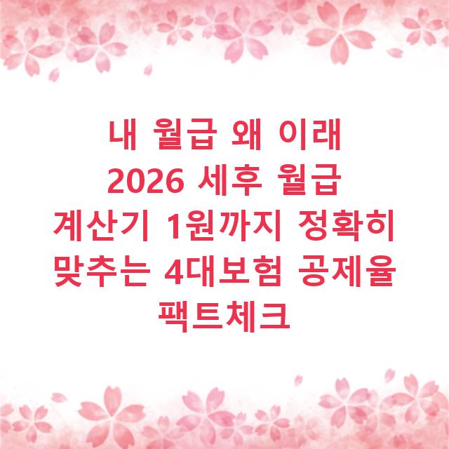 내 월급 왜 이래 2026 세후 월급 계산기 1원까지 정확히 맞추는 4대보험 공제율 팩트체크