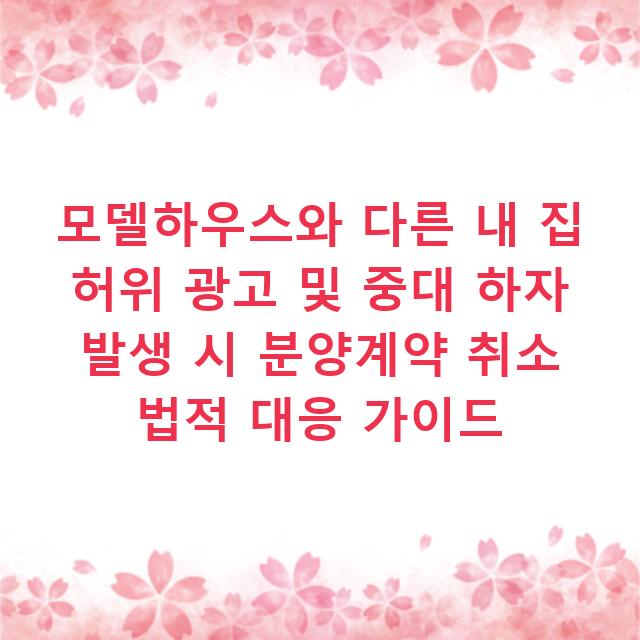 모델하우스와 다른 내 집 허위 광고 및 중대 하자 발생 시 분양계약 취소 법적 대응 가이드