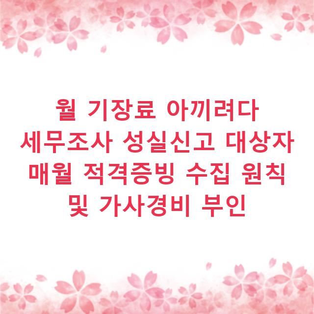 월 기장료 아끼려다 세무조사 성실신고 대상자 매월 적격증빙 수집 원칙 및 가사경비 부인