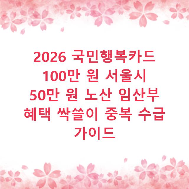 2026 국민행복카드 100만 원 서울시 50만 원 노산 임산부 혜택 싹쓸이 중복 수급 가이드