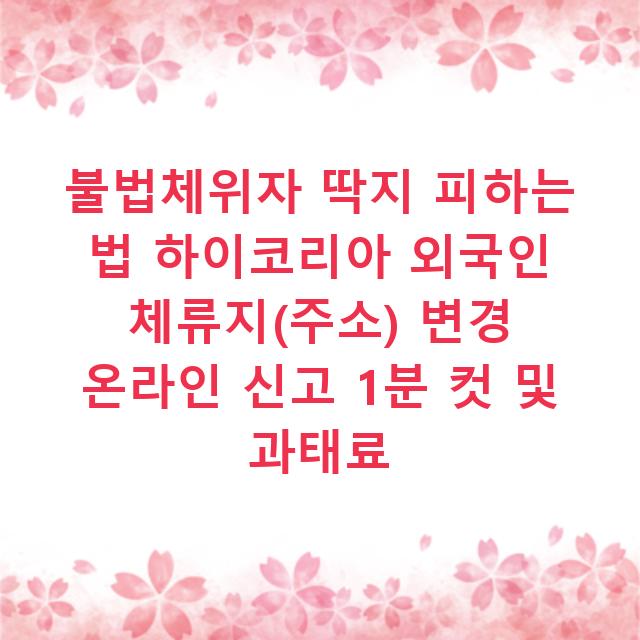 불법체위자 딱지 피하는 법 하이코리아 외국인 체류지(주소) 변경 온라인 신고 1분 컷 및 과태료